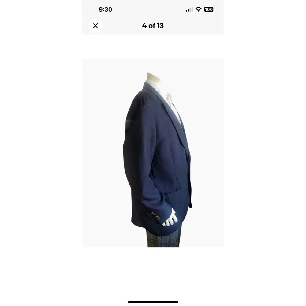 Club Room Blazer Mens 48L Gold Buttons Wool Navy Blue Classic Jacket